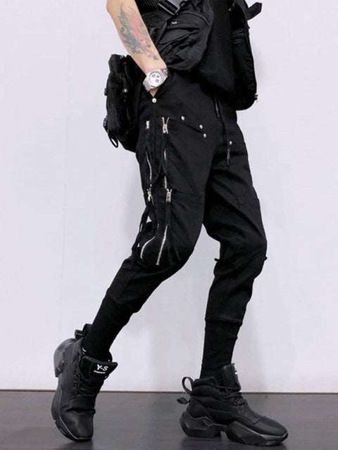 Function Multi Zipper Bandage Cargo Pants - Anagoc