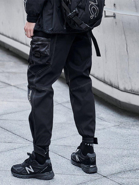 Function Bright Line Zipper Pockets Velcro Cargo Pants - Anagoc