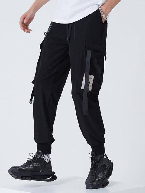 Ribbons Drawstring Function Cargo Pants - Anagoc