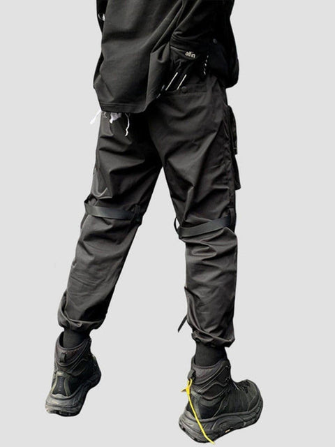 Function Multi Pockets Ribbons Pants - Anagoc