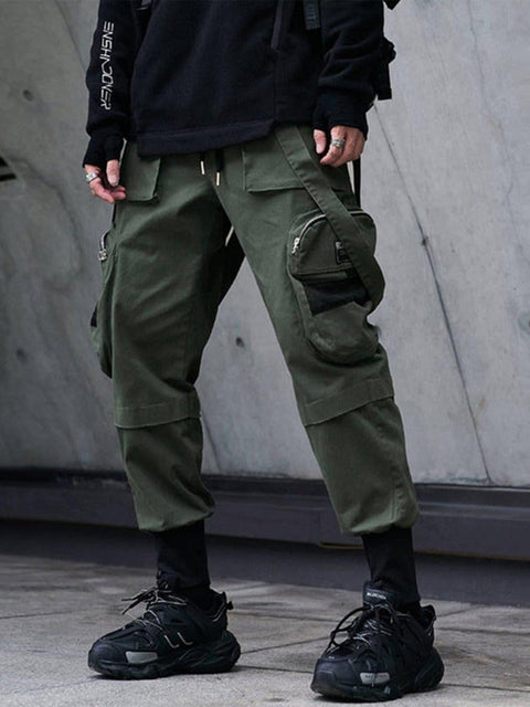 Function Buttons Ribbons Stereoscopic Pockets Cargo Pants - Anagoc