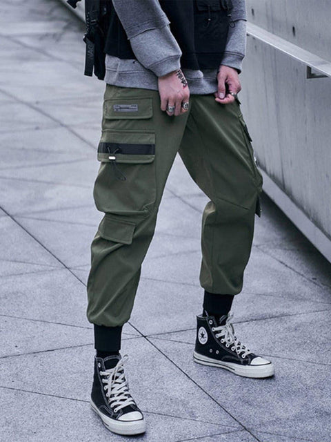 Techwear Big Zipper Pockets Print Thick Fleece Cargo Pants - Anagoc