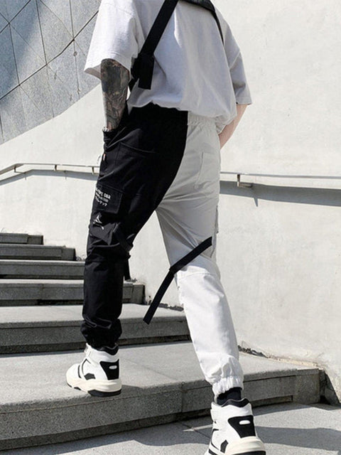 Patchwork Ribbons Print Cargo Pants - Anagoc