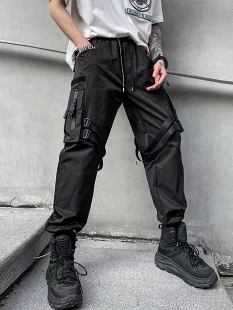 Side Ribbons Pockets Cargo Pants - Anagoc
