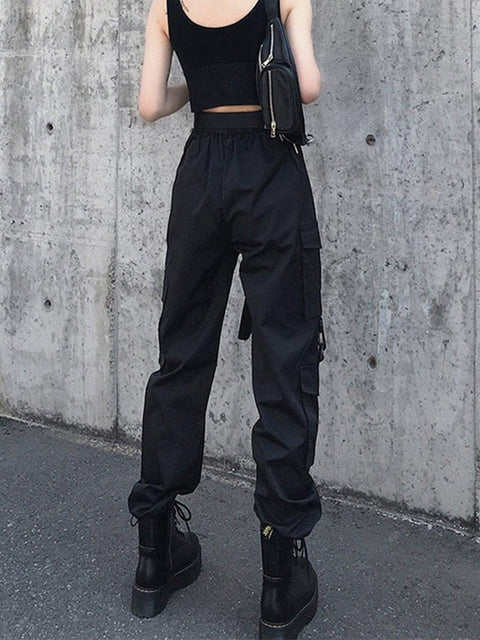 Black Personalized Belt Cargo Pants - Anagoc