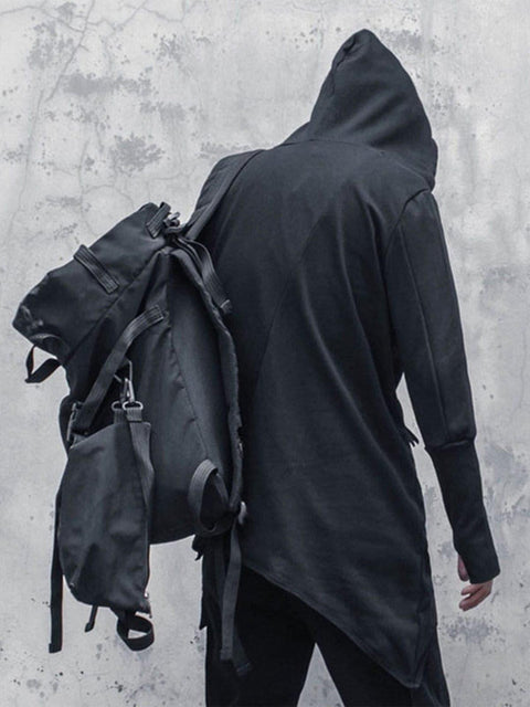 Dark Asymmetric Side Zip Cape Jacket - Anagoc