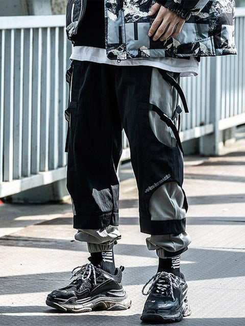 Patchwork Ribbons Velcro Cargo Pants - Anagoc