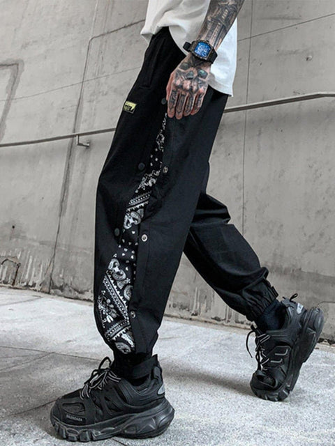 Side Bandana Patchwork Cargo Pants - Anagoc