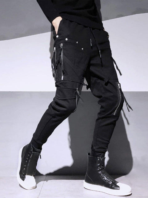 Function Irregular Zipper Patchwork Cargo Pants - Anagoc
