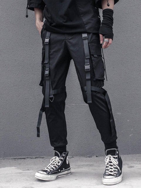 Dark Pockets Ribbons Cargo Pants - Anagoc
