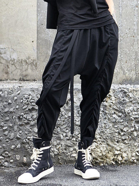 Dark Elastic Ribbons Oversized Pants - Anagoc