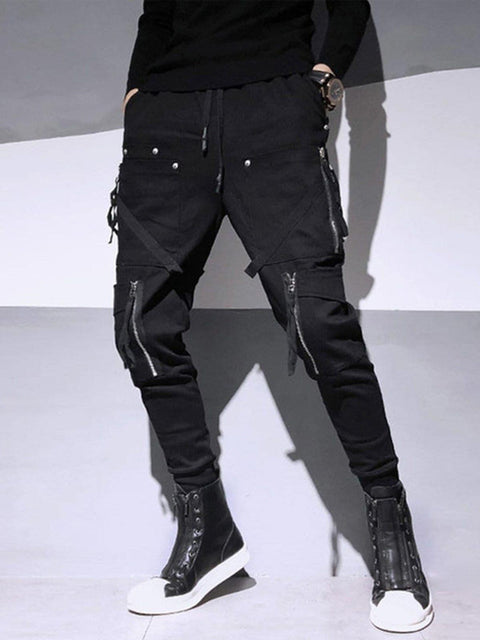Function Irregular Zipper Patchwork Cargo Pants - Anagoc