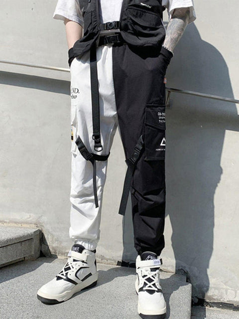 Patchwork Ribbons Print Cargo Pants - Anagoc