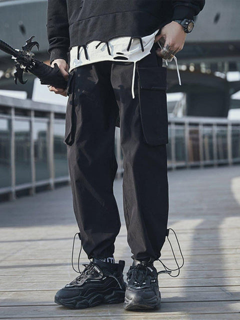 Functional Zipper Pockets Drawstring Pants - Anagoc