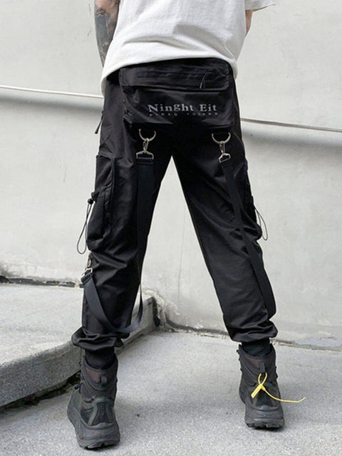 Drawstring Pockets Ribbons Cargo Pants - Anagoc