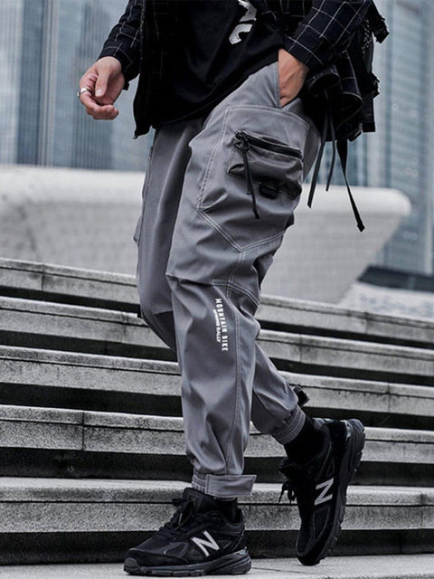 Techwear Bright Line Velcro Thick Fleece Cargo Pants - Anagoc