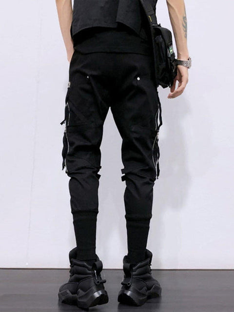 Function Multi Zipper Bandage Cargo Pants - Anagoc