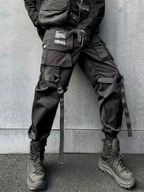 Function Multi Pockets Ribbons Pants - Anagoc