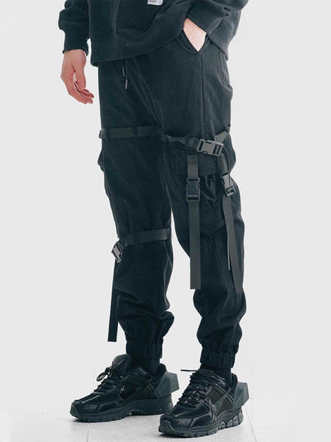Techwear Multi Pockets Ribbons Cargo Pants - Anagoc