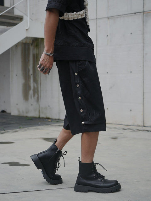 Mesh Rivet Fake Two Shorts - Anagoc