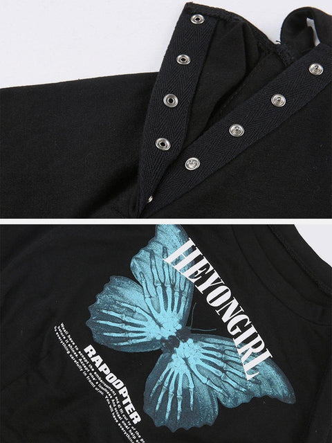 Hidden Buckle Butterfly Short Sleeve T Shirt - Anagoc