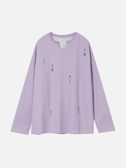 Solid Color Chain Design Sweatshirt - Anagoc