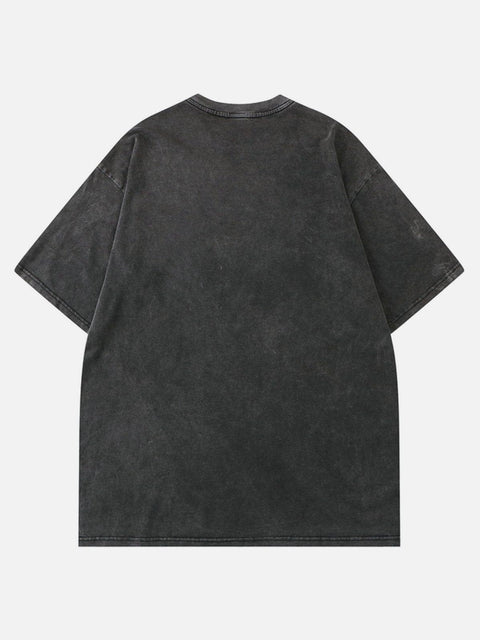 Skull Butterfly Washed Graphic Tee - Anagoc