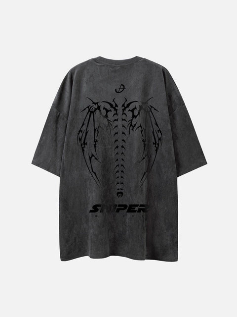 Skeleton Wings Chain Graphic Tee - Anagoc