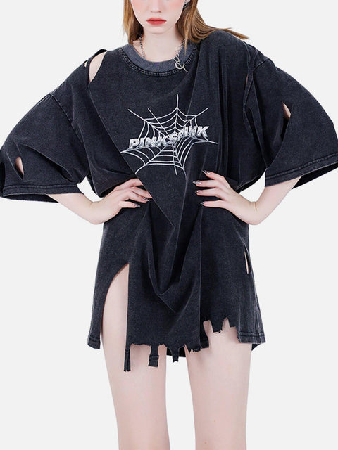 Irregular Hole Spider Web Tee - Anagoc