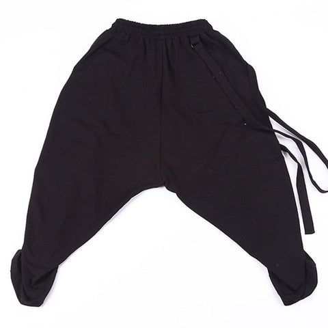 Dark Elastic Ribbons Oversized Pants - Anagoc