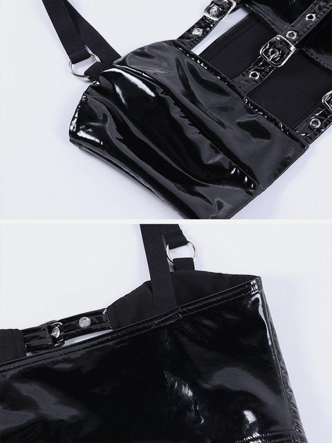 Sexy Belt Buckle PU Vest - Anagoc