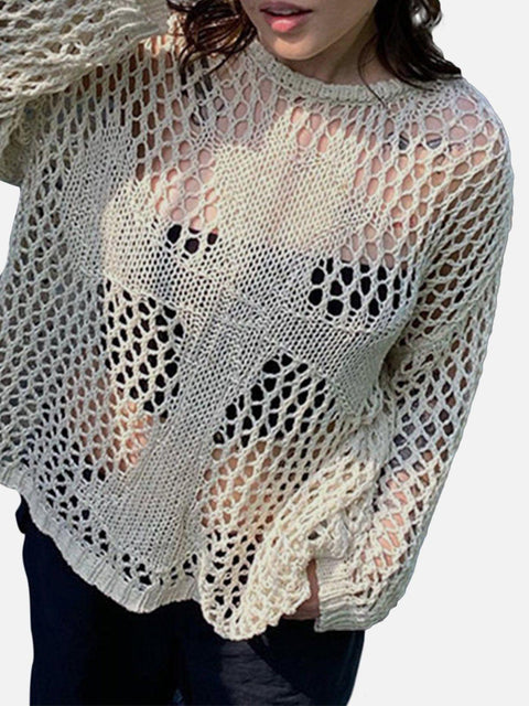 Crucifix Hollow Perspective Sweater - Anagoc
