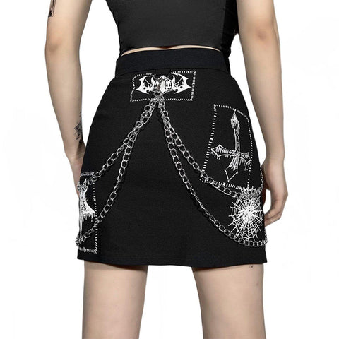 Dark Punk Skeleton Chain Skirt - Anagoc
