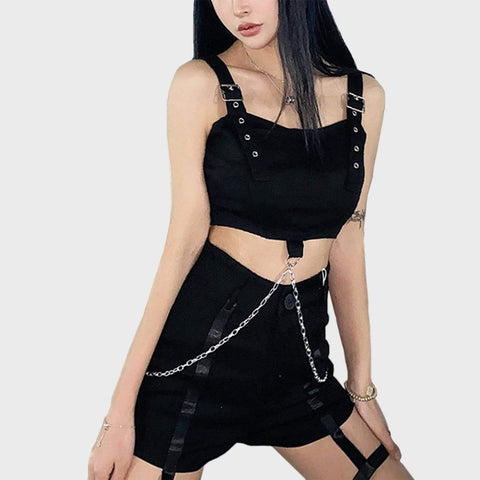 Sexy Punk Chain Crop Sling Vest - Anagoc