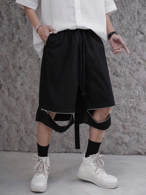 Zip Up Pant Leg Shorts - Anagoc