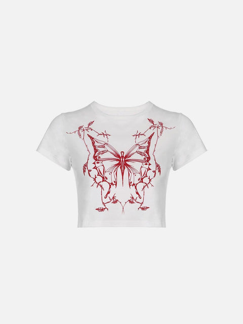 Butterfly Print Short Sleeve T Shirt - Anagoc