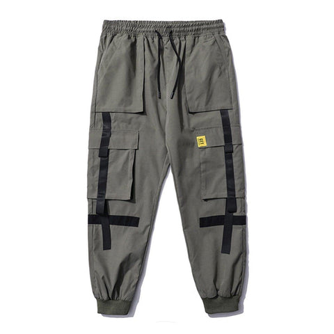 Multi Pockets Ribbons Cargo Pants - Anagoc