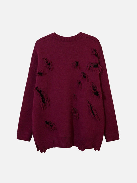 Solid Color Hole Sweater - Anagoc