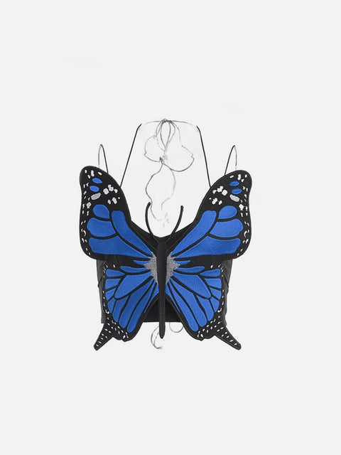 Embroidered Print Butterfly Suspender Vest - Anagoc