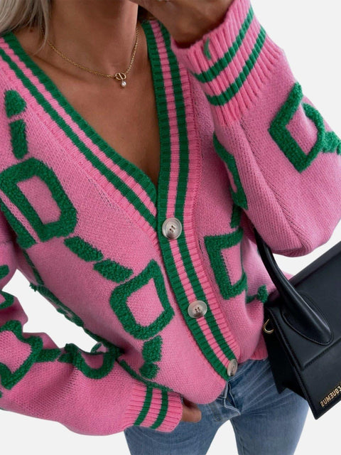 Letters "D" Knit Cardigan Sweater - Anagoc