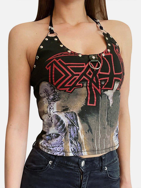Gothic Print Studs Vest - Anagoc