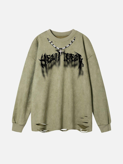Fuzzy Letters Cut Sweatshirt - Anagoc