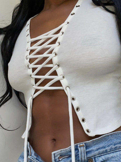 Slim Fit Straps Short Sleeve T Shirt - Anagoc