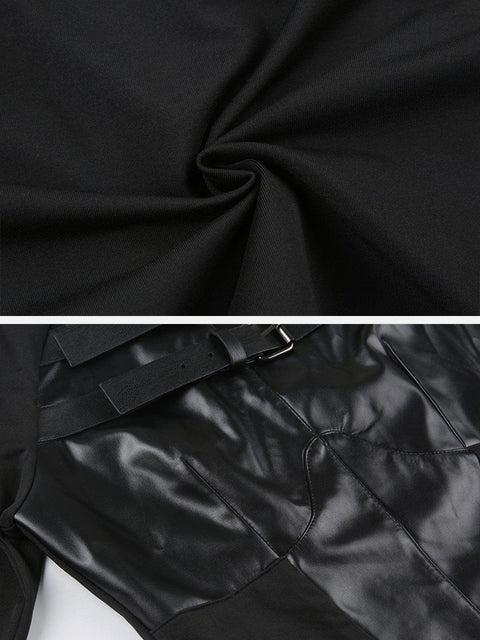 Leather Metal Buckle Long Sleeve Corp T Shirt