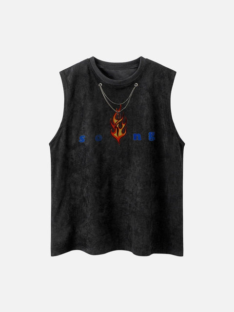 Necklace Flame Print Suede Vest - Anagoc