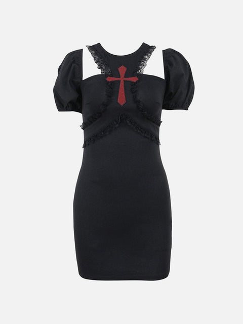Appliqué Crucifix Lace Dress - Anagoc