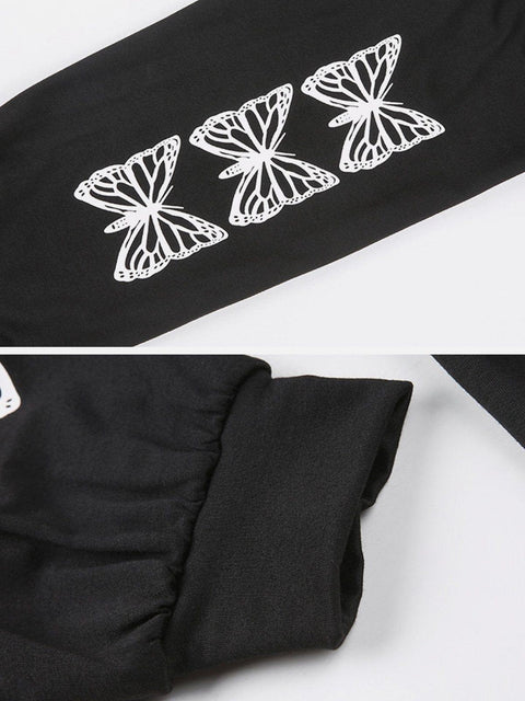 Love Butterfly Print Sleeves Hoodie - Anagoc