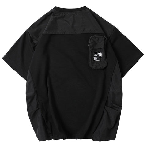 Fake Two Zipper Embroidery Decorative Pocket Tee - Anagoc