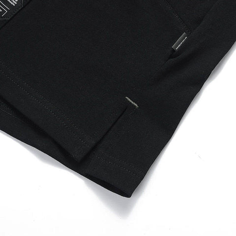 Patchwork Disc Buckle Zip Up Pocket Tee - Anagoc