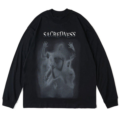 Dark Psychedelic Humanoid Print Oversized Sweatshirt - Anagoc